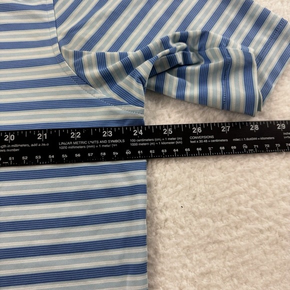 Peter Millar Polo Shirt Men's Large Blue Stripe Summer Comfort Performance - Picture 7 of 8